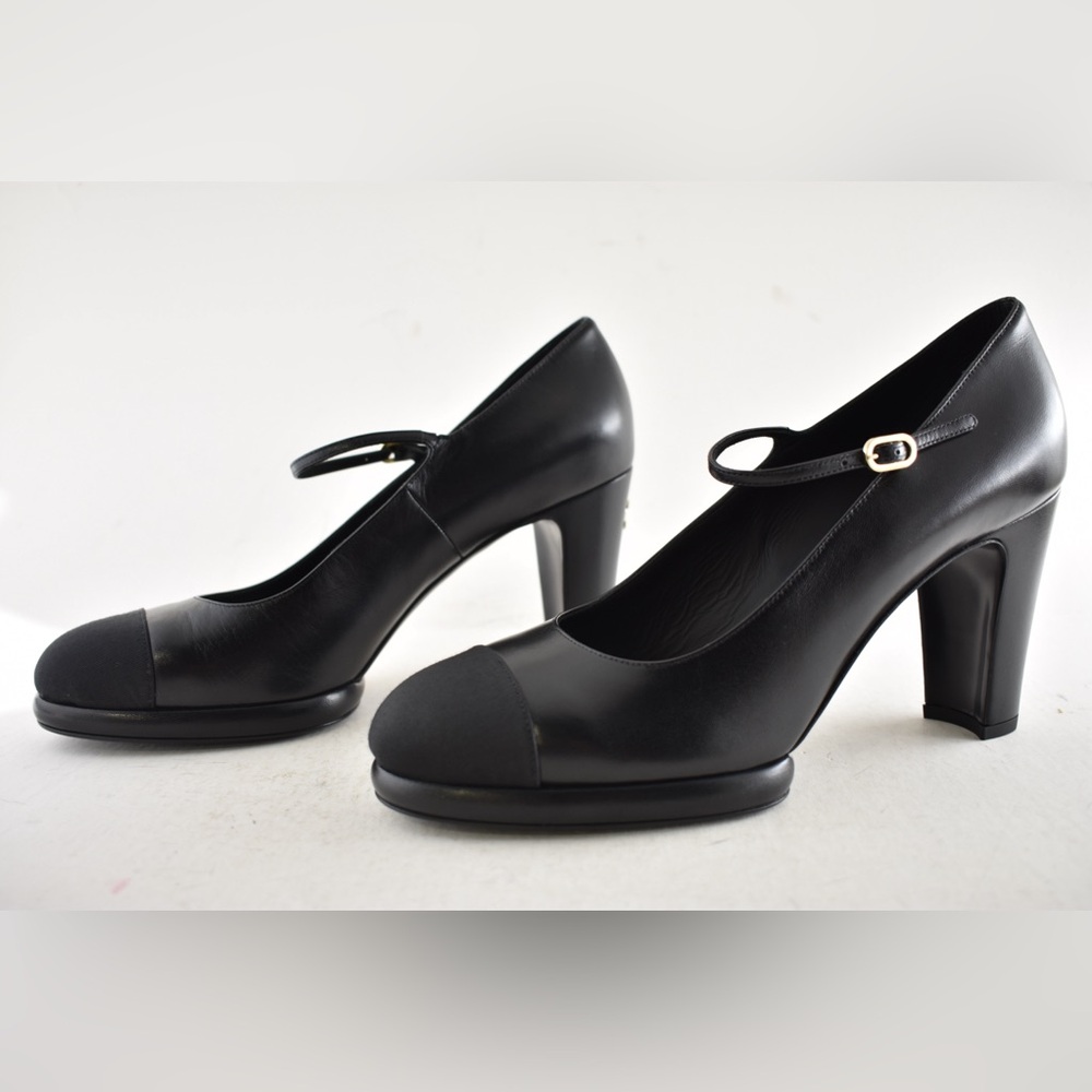 Chanel 24B Black CC Logo Mary Jane Ankle Strap Block Heel Platform Pumps 41 - Picture 12 of 16